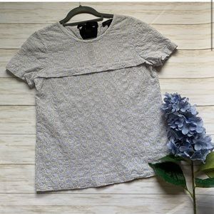 J Crew Seersucker Eyelet Ribbon Tie Back Top